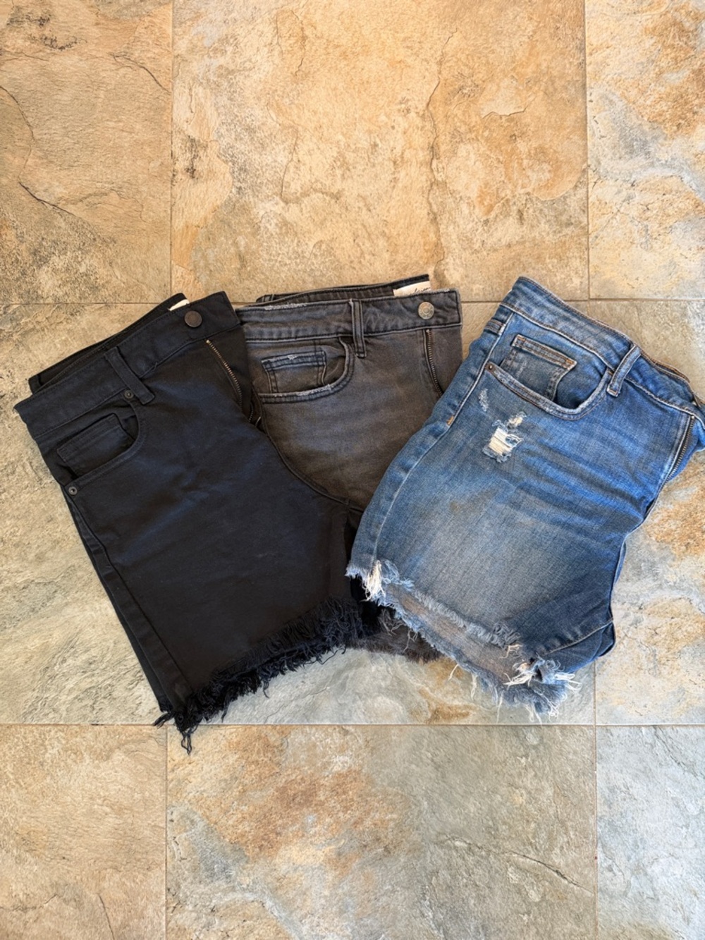Carly Jean Los Angeles Women’s Distressed Denim Shorts - Black, Charcoal & Blue
